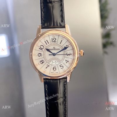 Copy Jaeger LeCoultre Rendez-Vous Classic Date Black Leather Strap 33mm for Lady